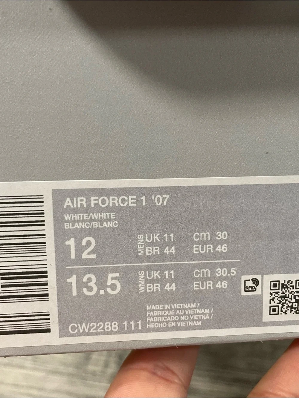 Nike Air Force 1 ‘07 CW2288 111 White/White M 12 W 13.5